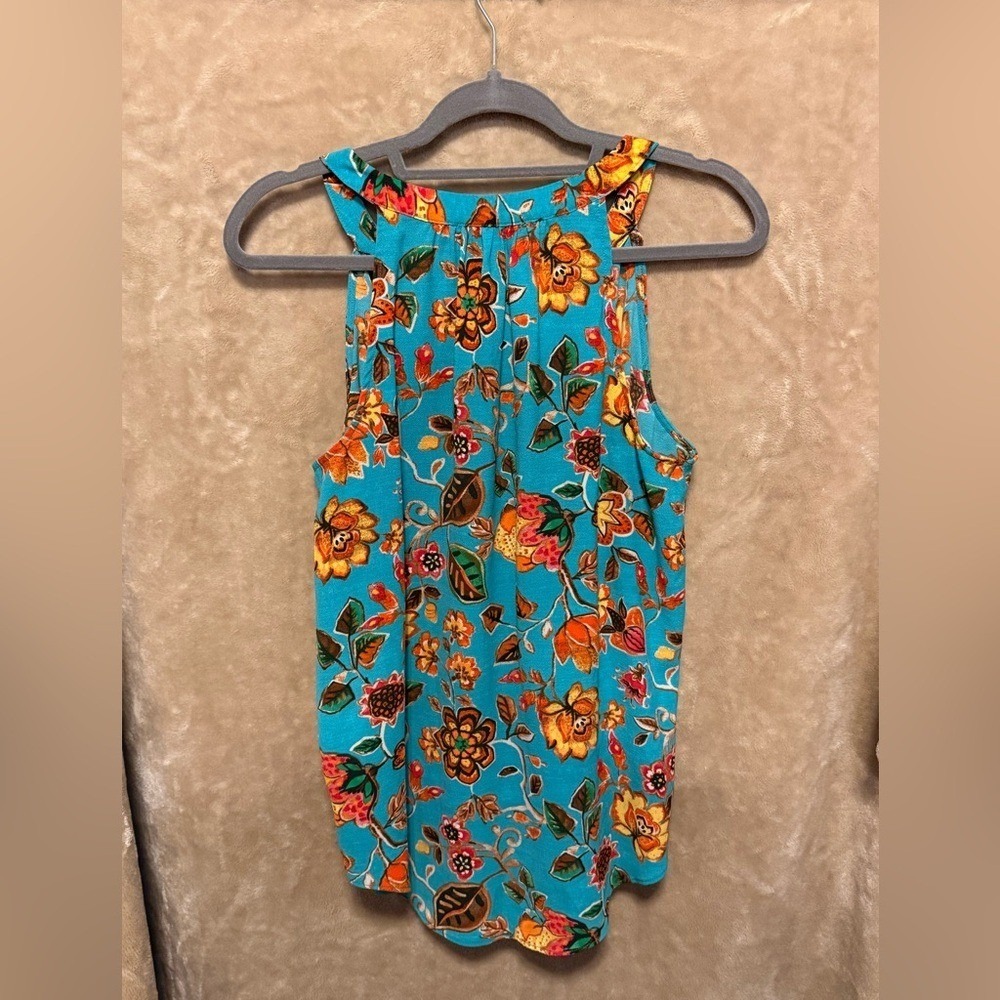 Rose &‎ Olive Teal Floral Blouse size Medium Sleeveless - Picture 5 of 10